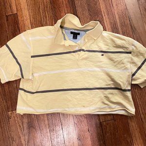 Tommy Hilfiger Yellow & White Stripped Cropped Polo